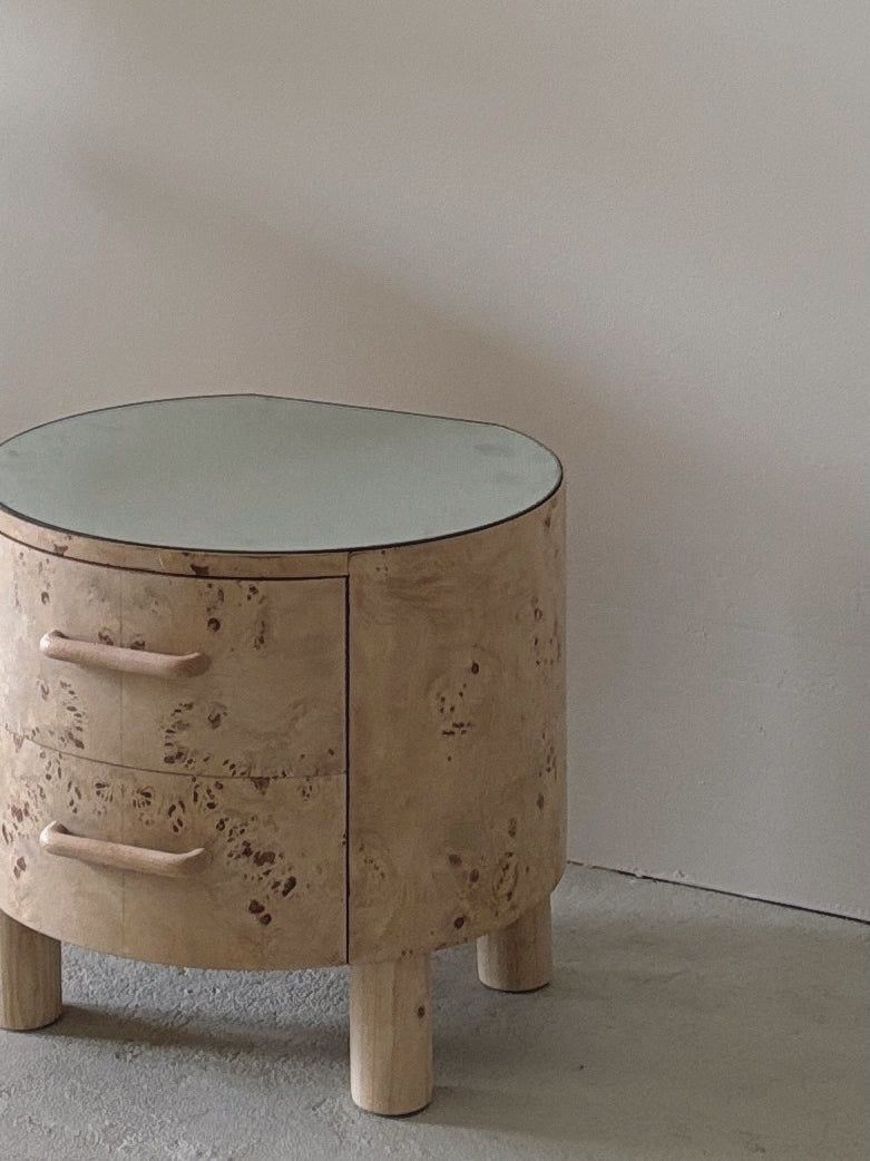 Bespoke Round Burl Bedside Tables