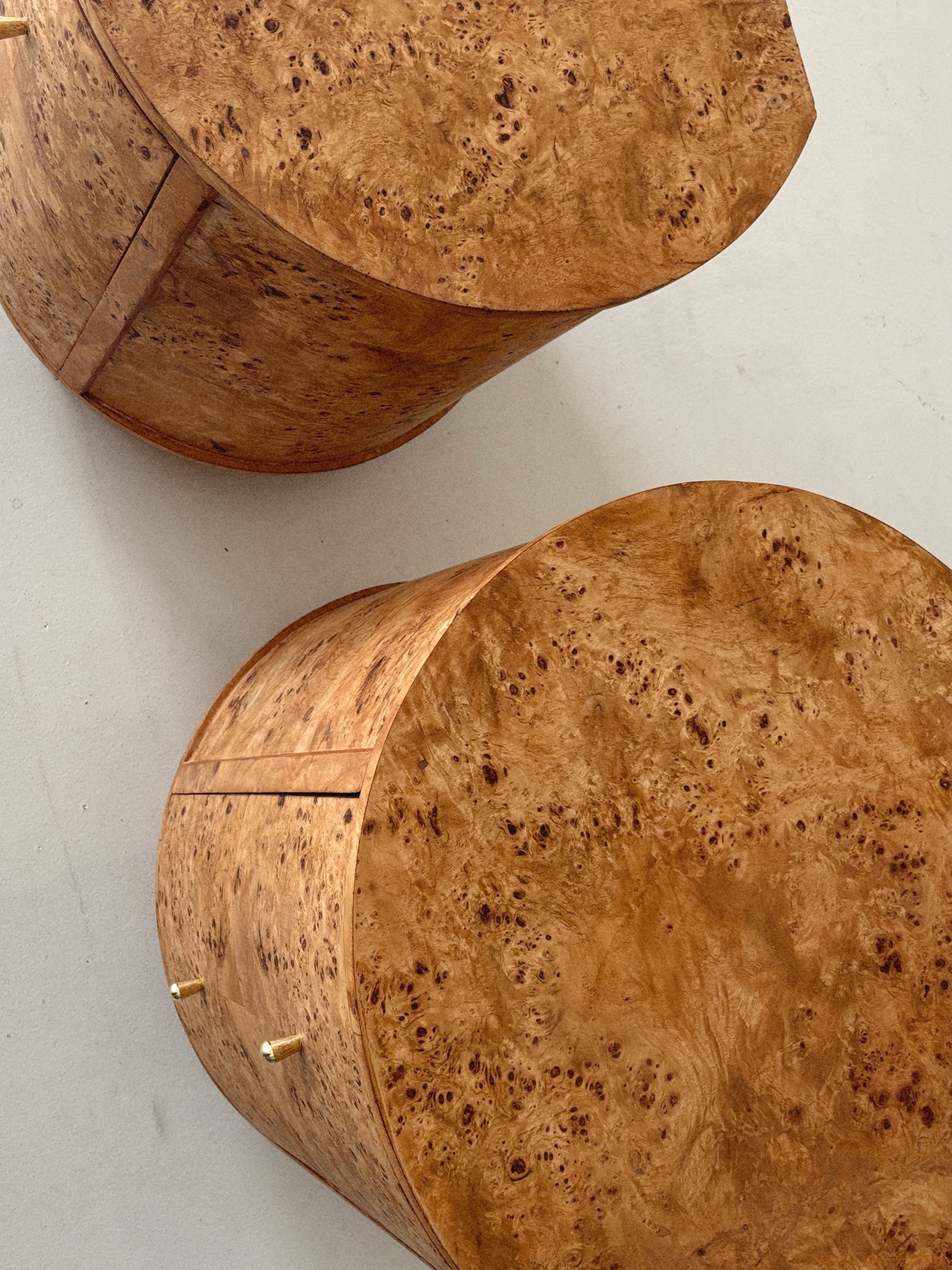Round Vintage Burl Bedside Tables
