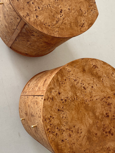 Round Vintage Burl Bedside Tables