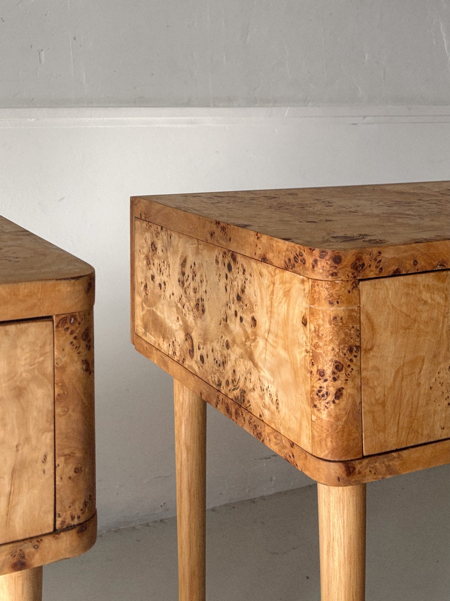 Single Draw Burl Bedside Tables