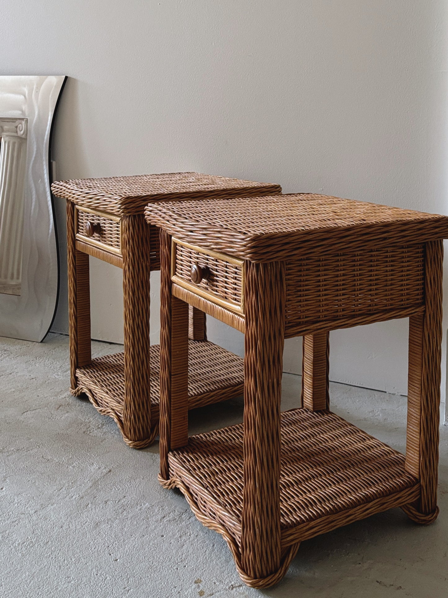 Vintage Rattan Bedside Tables
