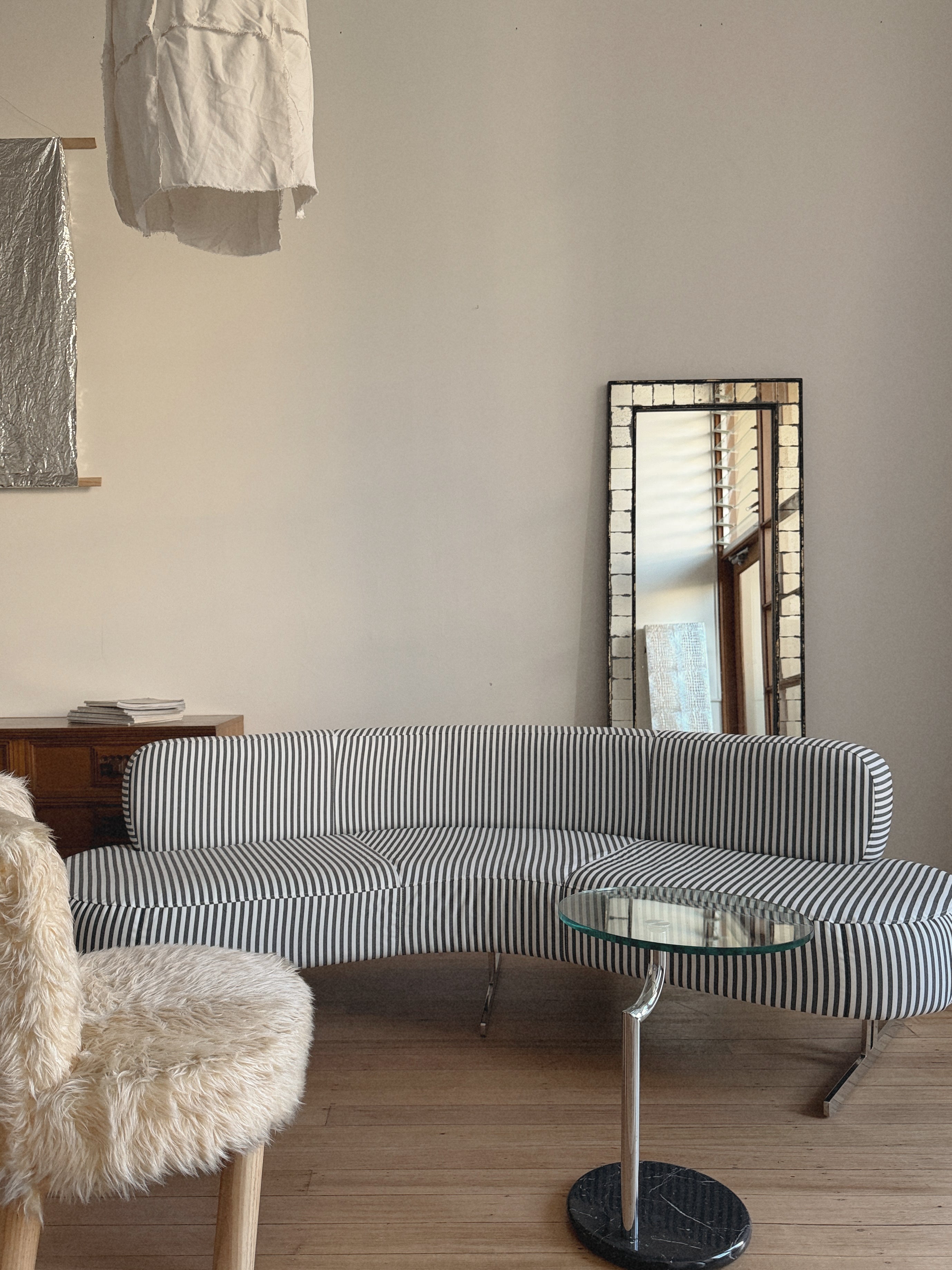 Custom Chrome + Stripe Curve Sofa