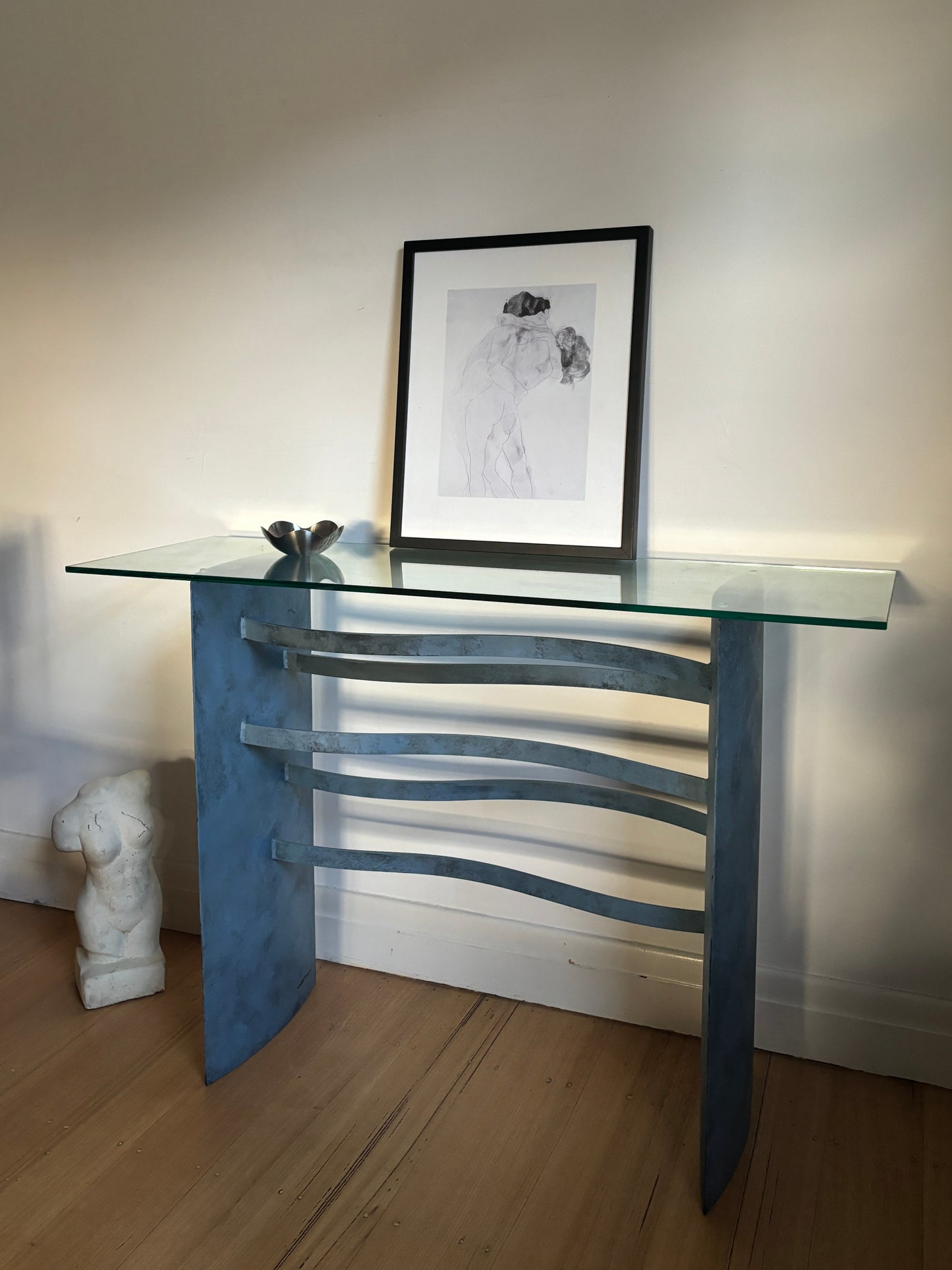 Steel + Glass Wavy Console Table