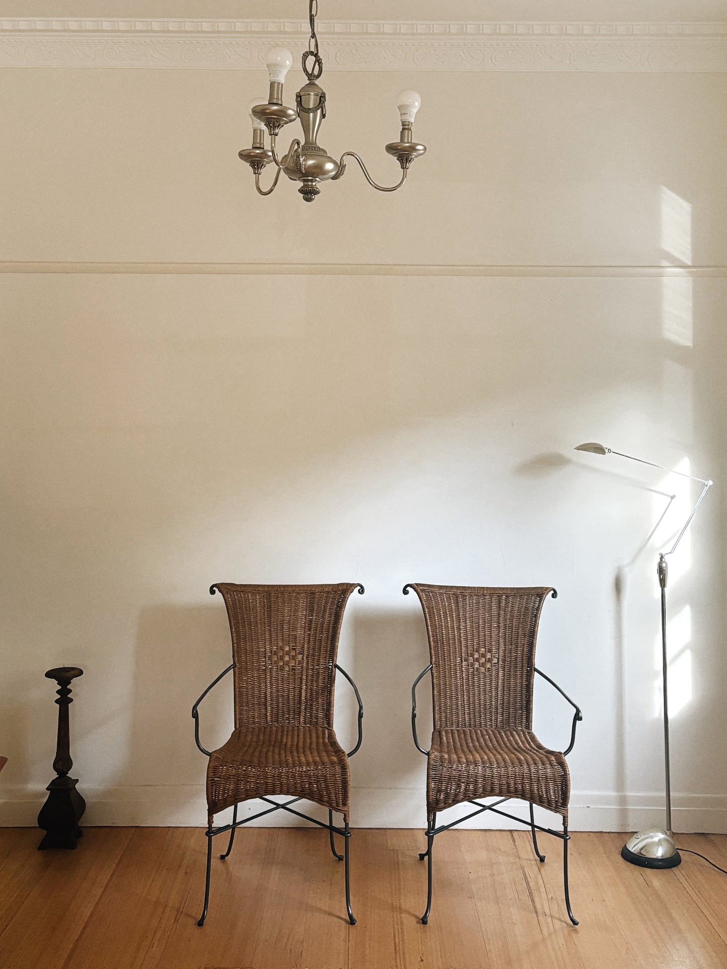 Set of 6 Wicker and Wrought Iron Chairs