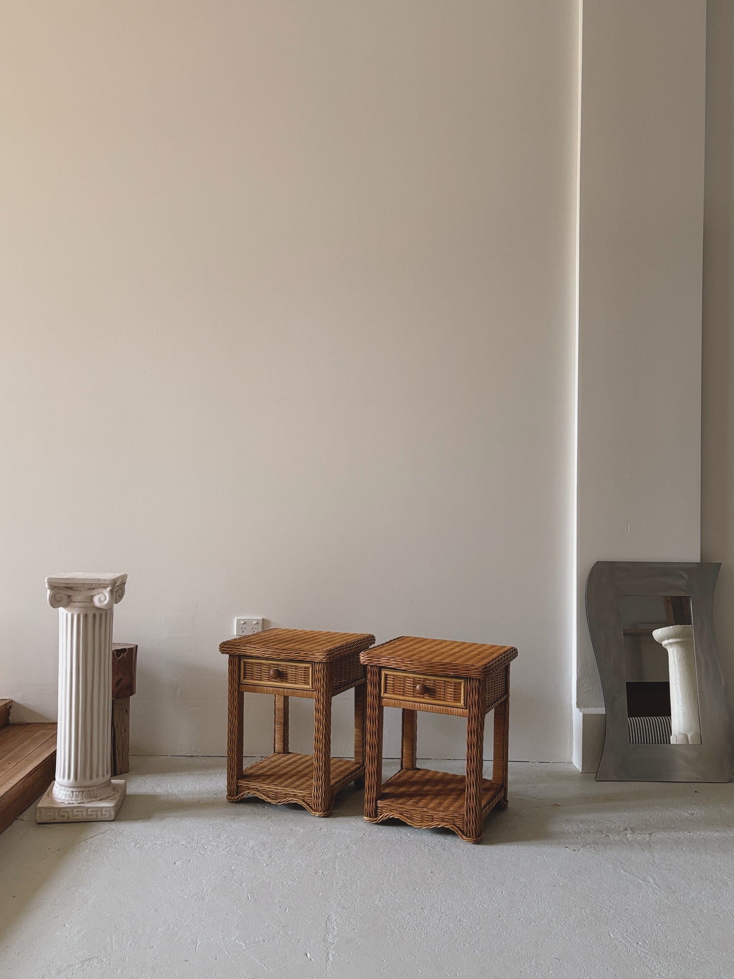 Vintage Rattan Bedside Tables