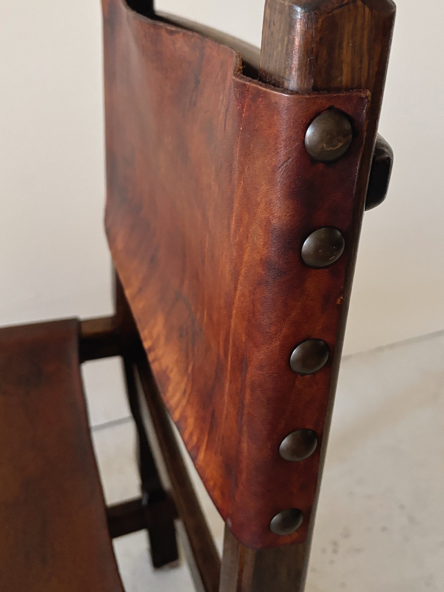 Set of 4 1970s Spanish Style Leather Chairs