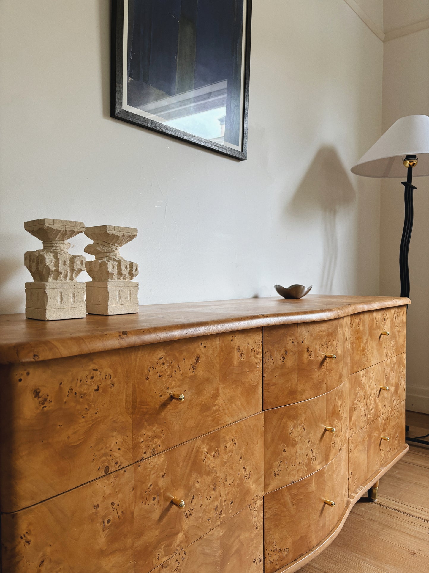 1960s Burl Curved Lowboy