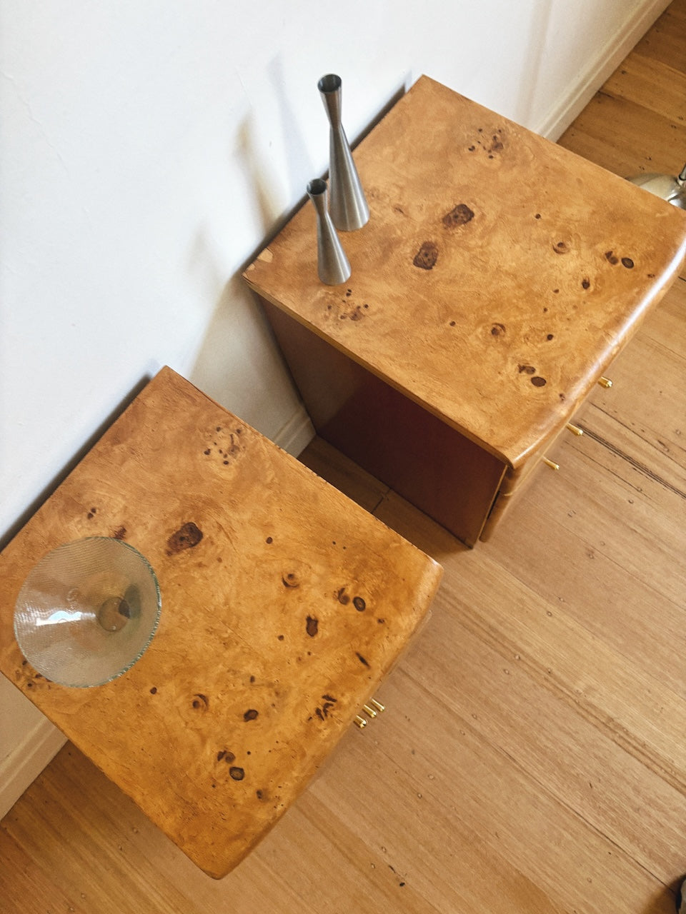 3 Drawer Burl Bedsides