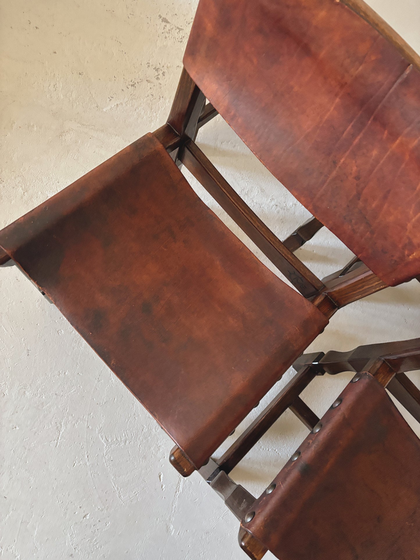 Set of 4 1970s Spanish Style Leather Chairs