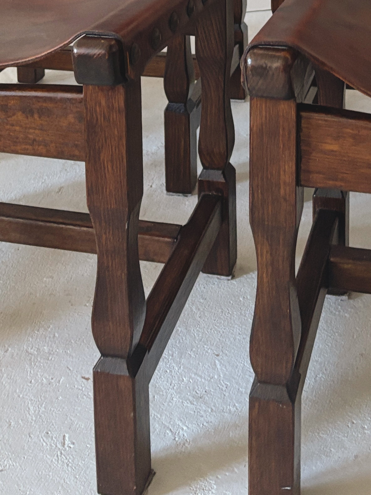 Set of 4 1970s Spanish Style Leather Chairs