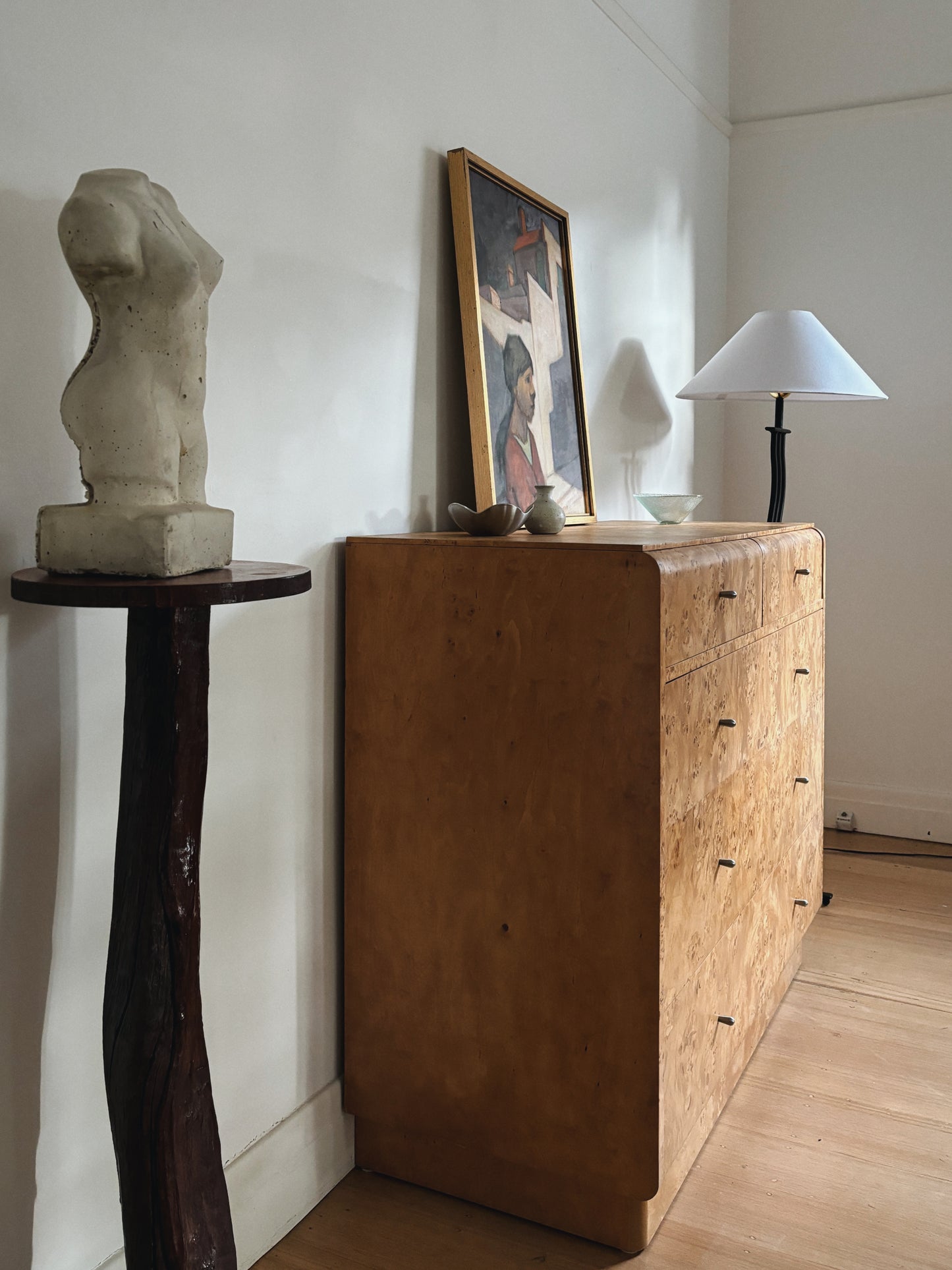 1960s Curve Front Burl Drawers