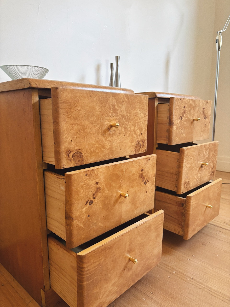 3 Drawer Burl Bedsides