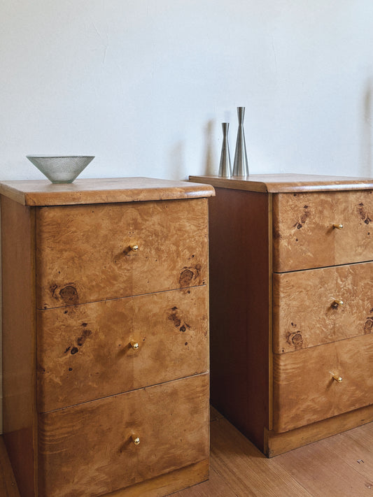 3 Drawer Burl Bedsides