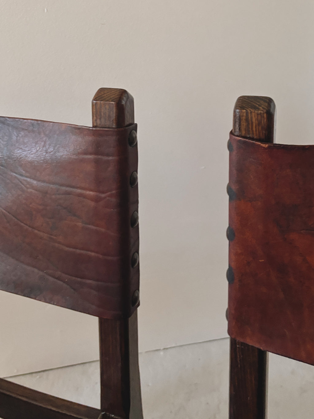 Set of 4 1970s Spanish Style Leather Chairs