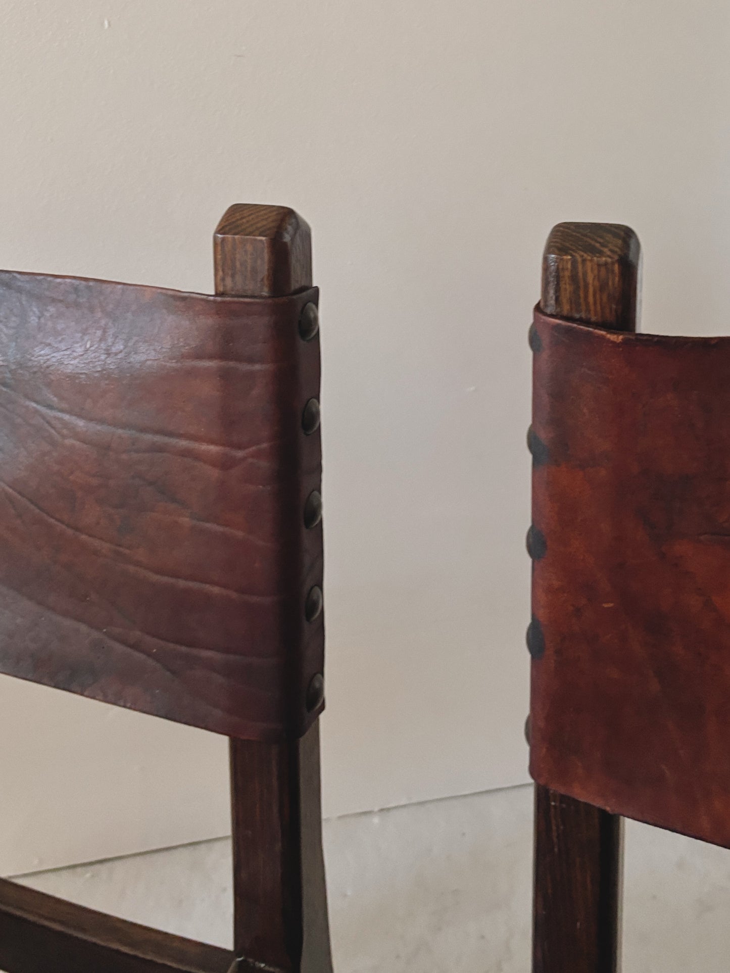 Set of 4 1970s Spanish Style Leather Chairs