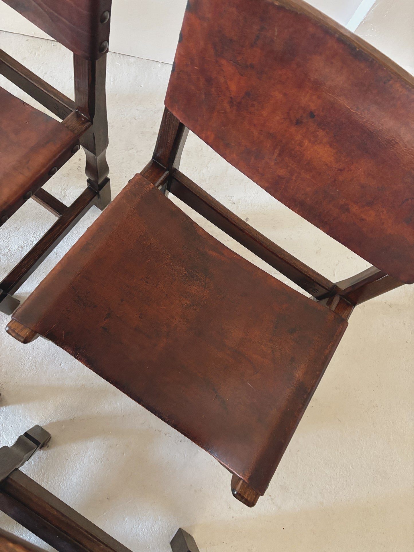 Set of 4 1970s Spanish Style Leather Chairs