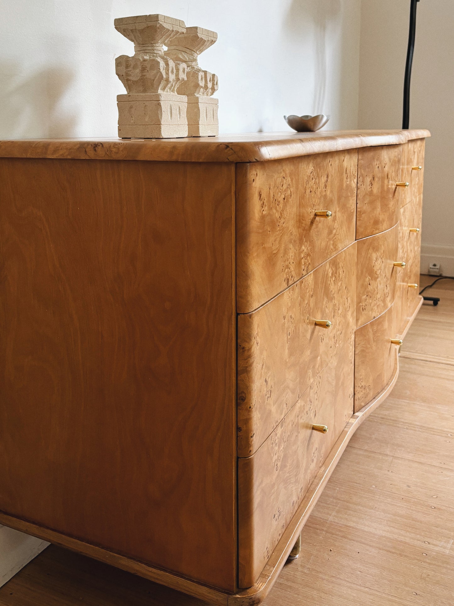 1960s Burl Curved Lowboy