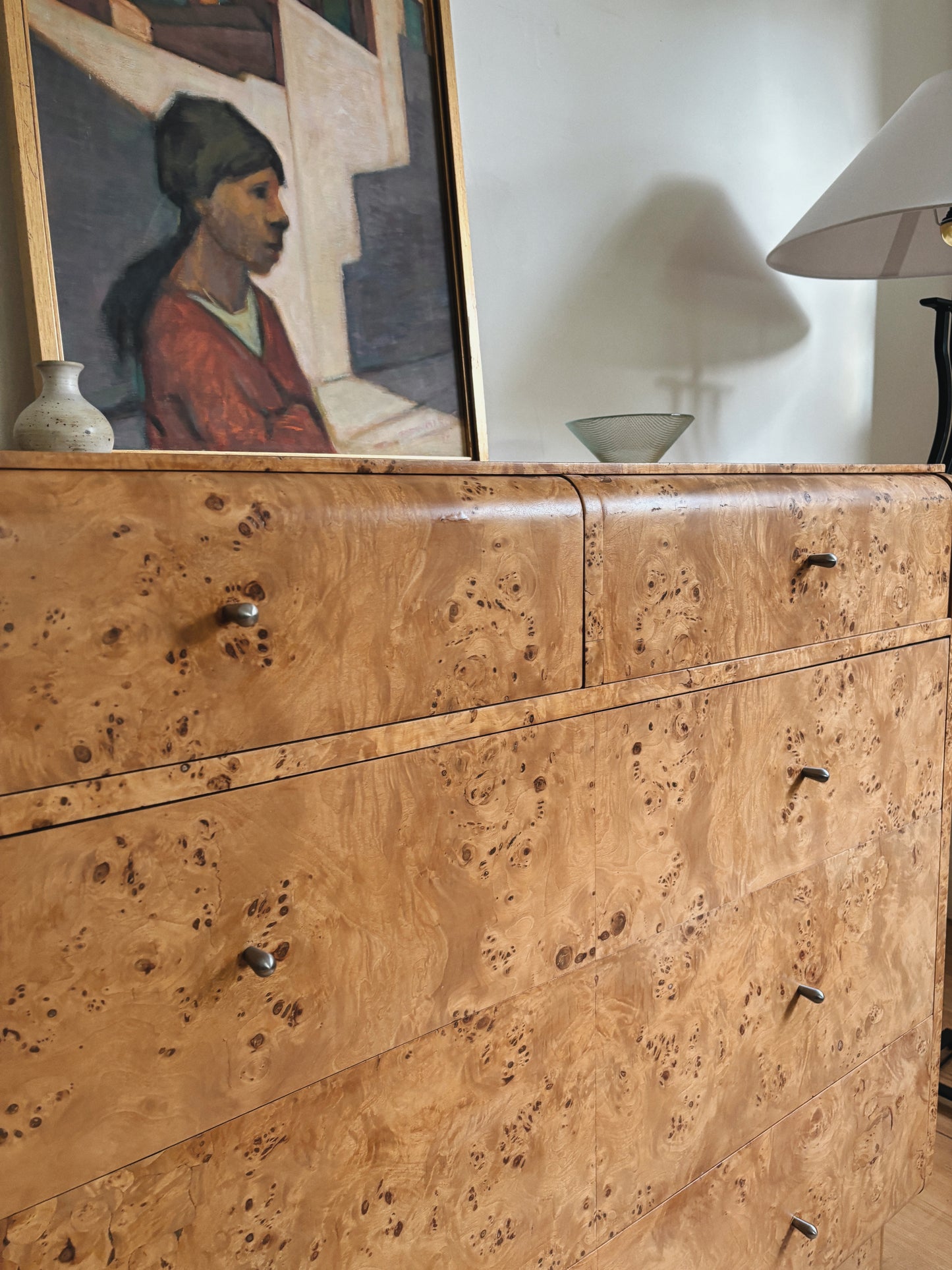 1960s Curve Front Burl Drawers