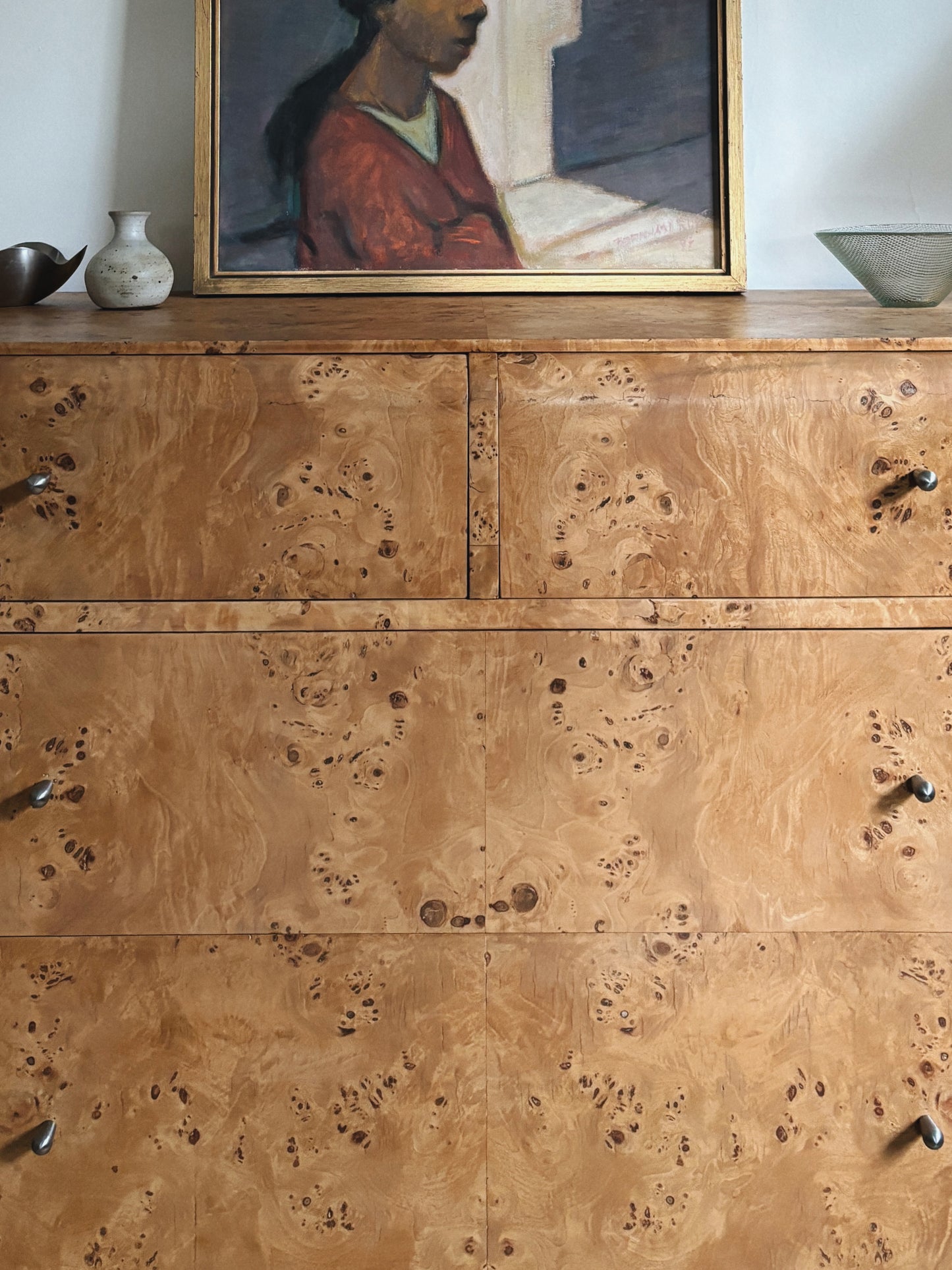 1960s Curve Front Burl Drawers