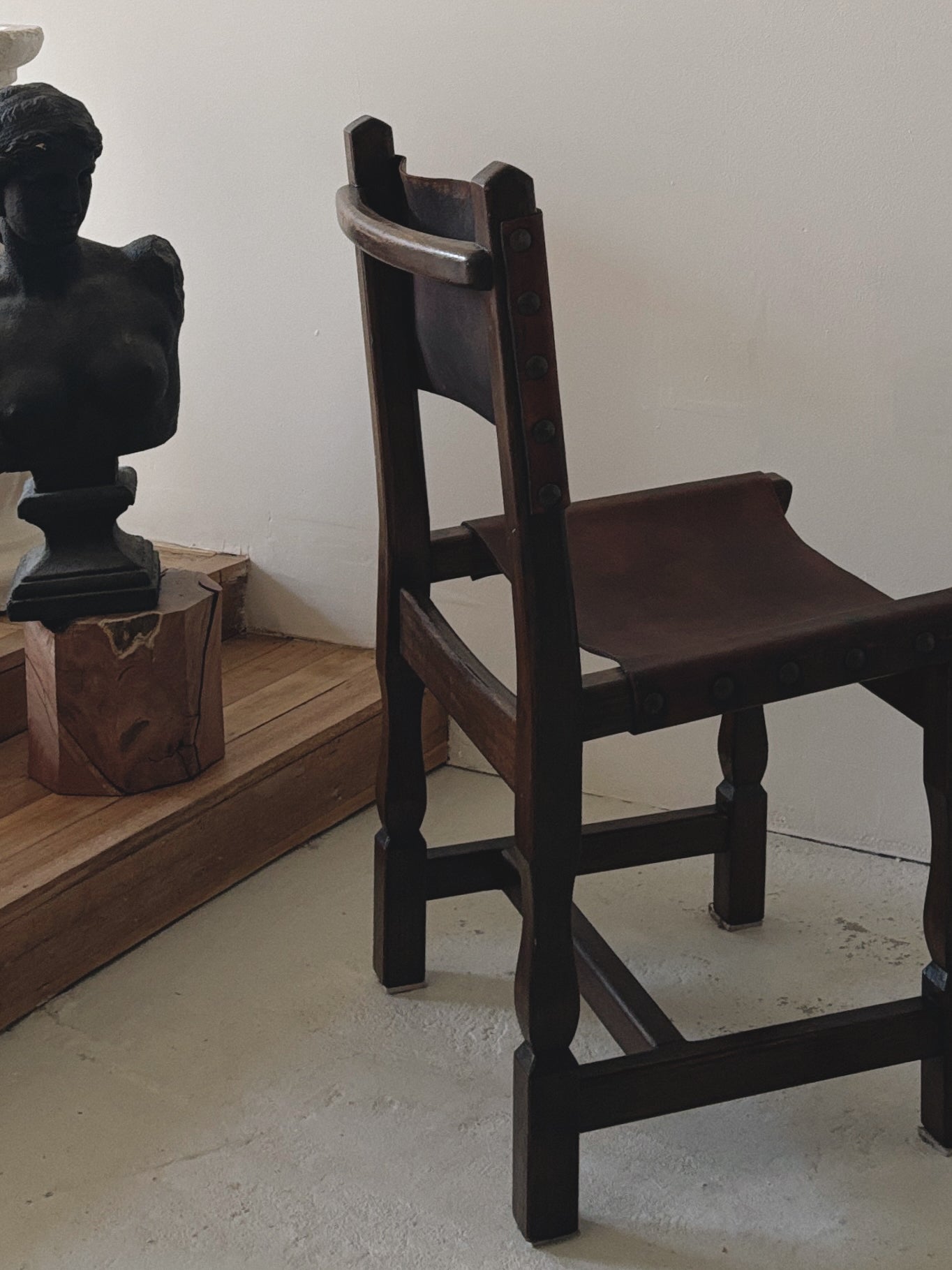 Set of 4 1970s Spanish Style Leather Chairs