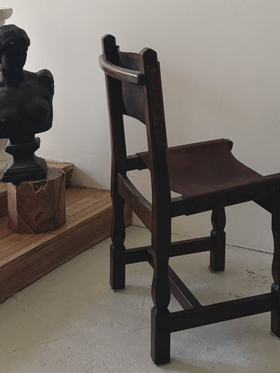 Set of 4 1970s Spanish Style Leather Chairs