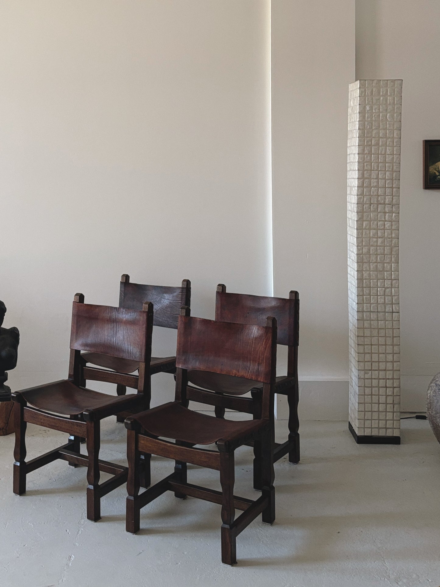 Set of 4 1970s Spanish Style Leather Chairs