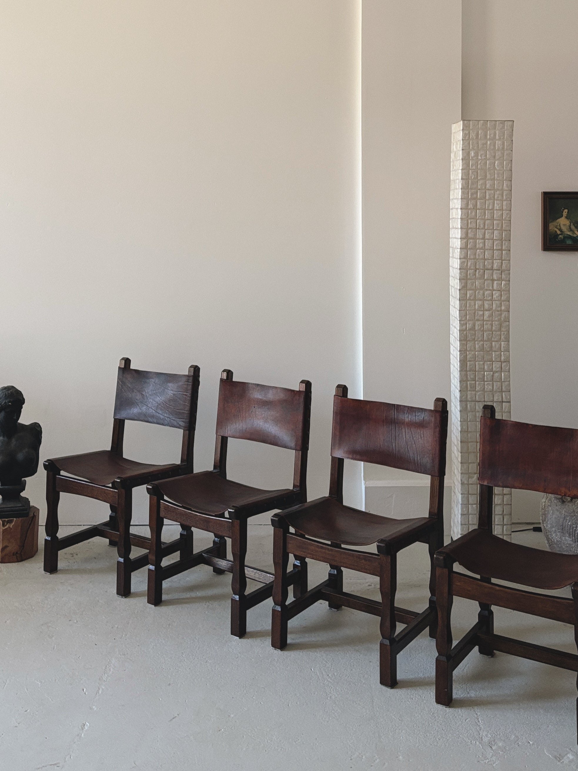 Set of 4 1970s Spanish Style Leather Chairs
