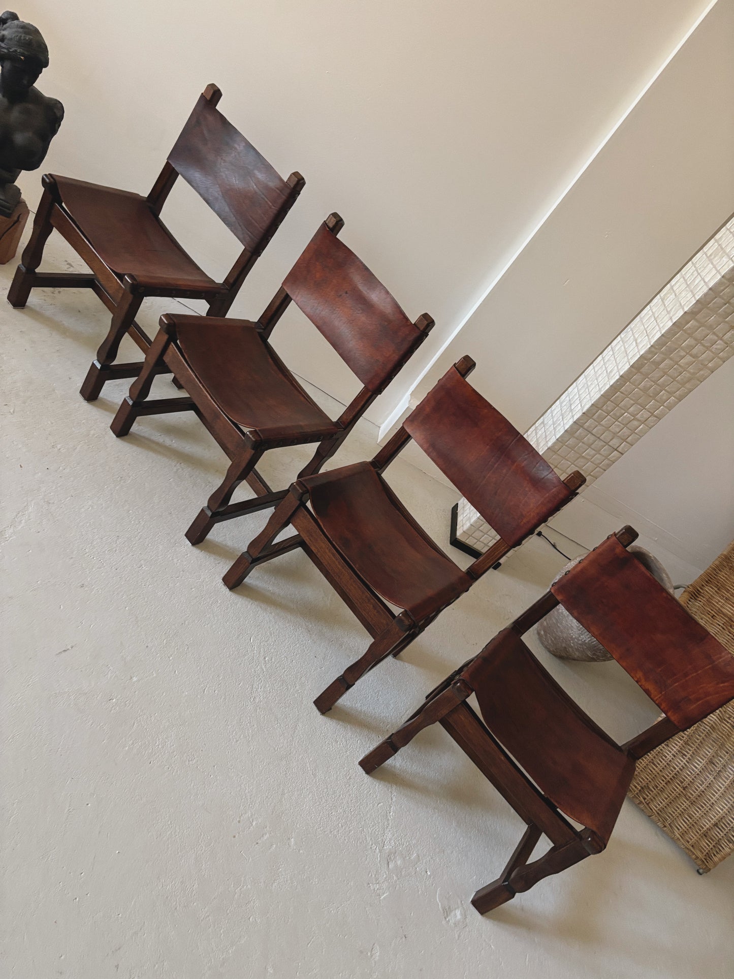 Set of 4 1970s Spanish Style Leather Chairs