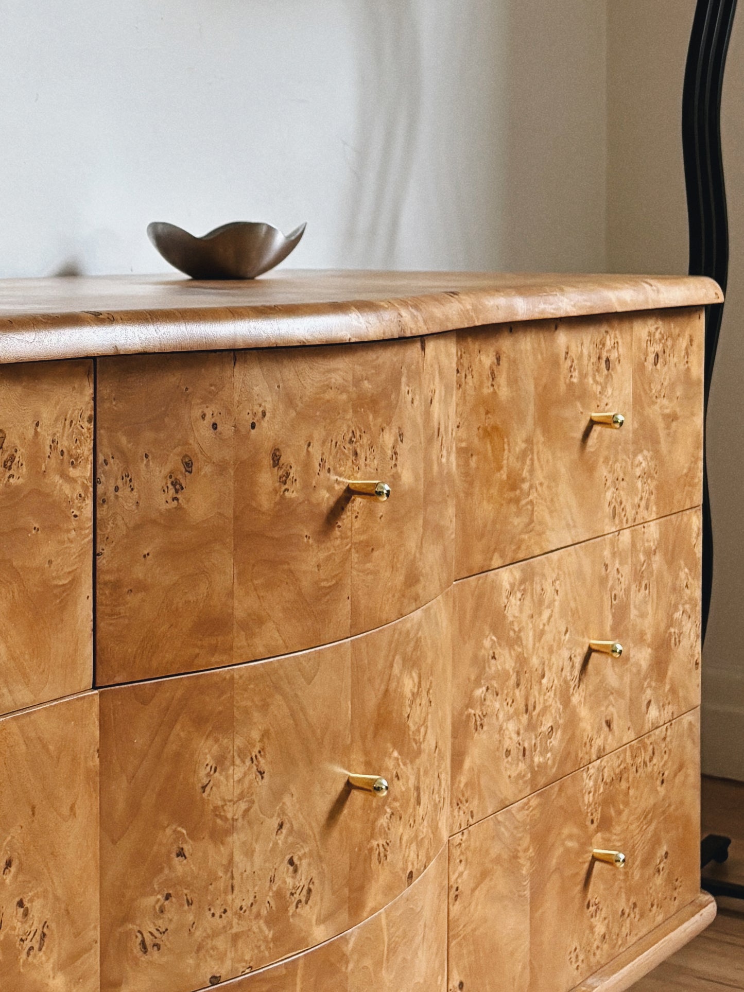 1960s Burl Curved Lowboy