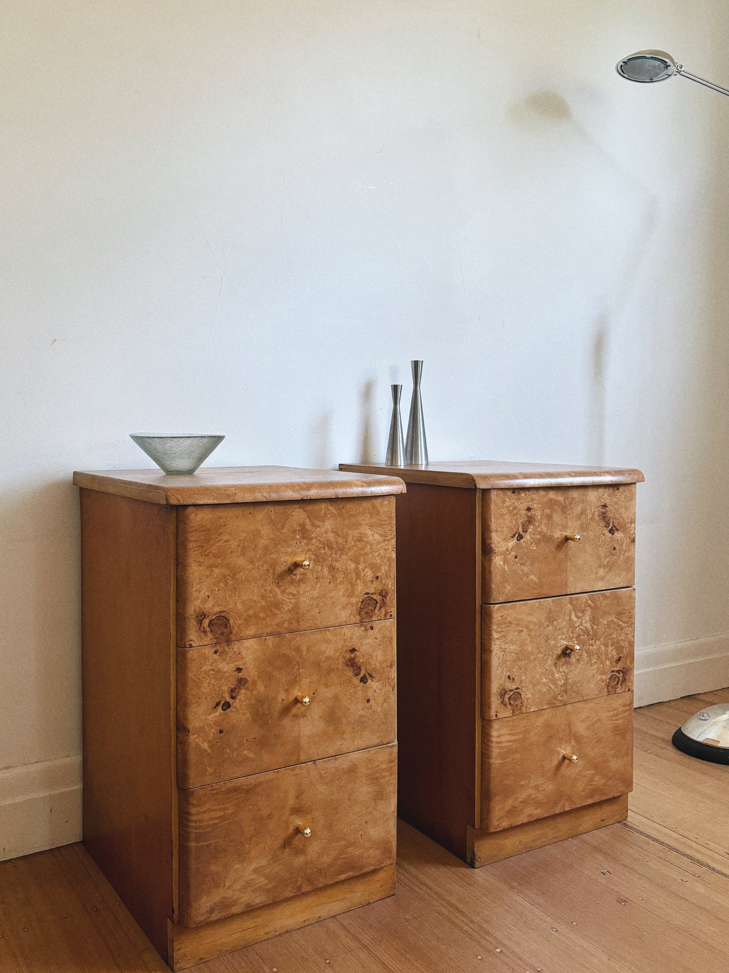 3 Drawer Burl Bedsides