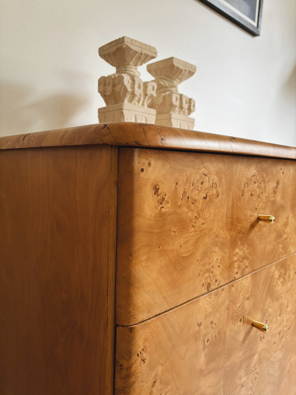 1960s Burl Curved Lowboy