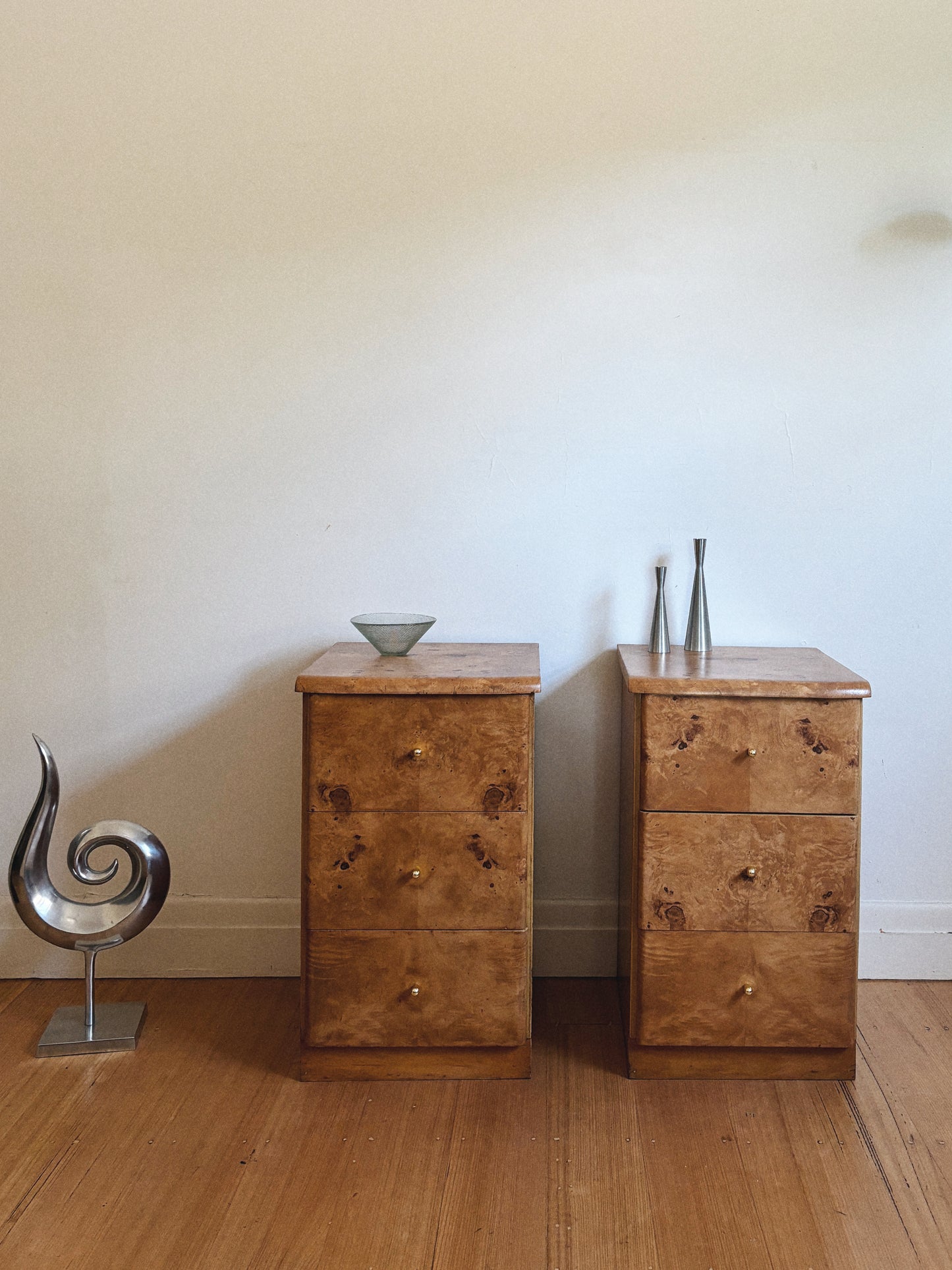 3 Drawer Burl Bedsides