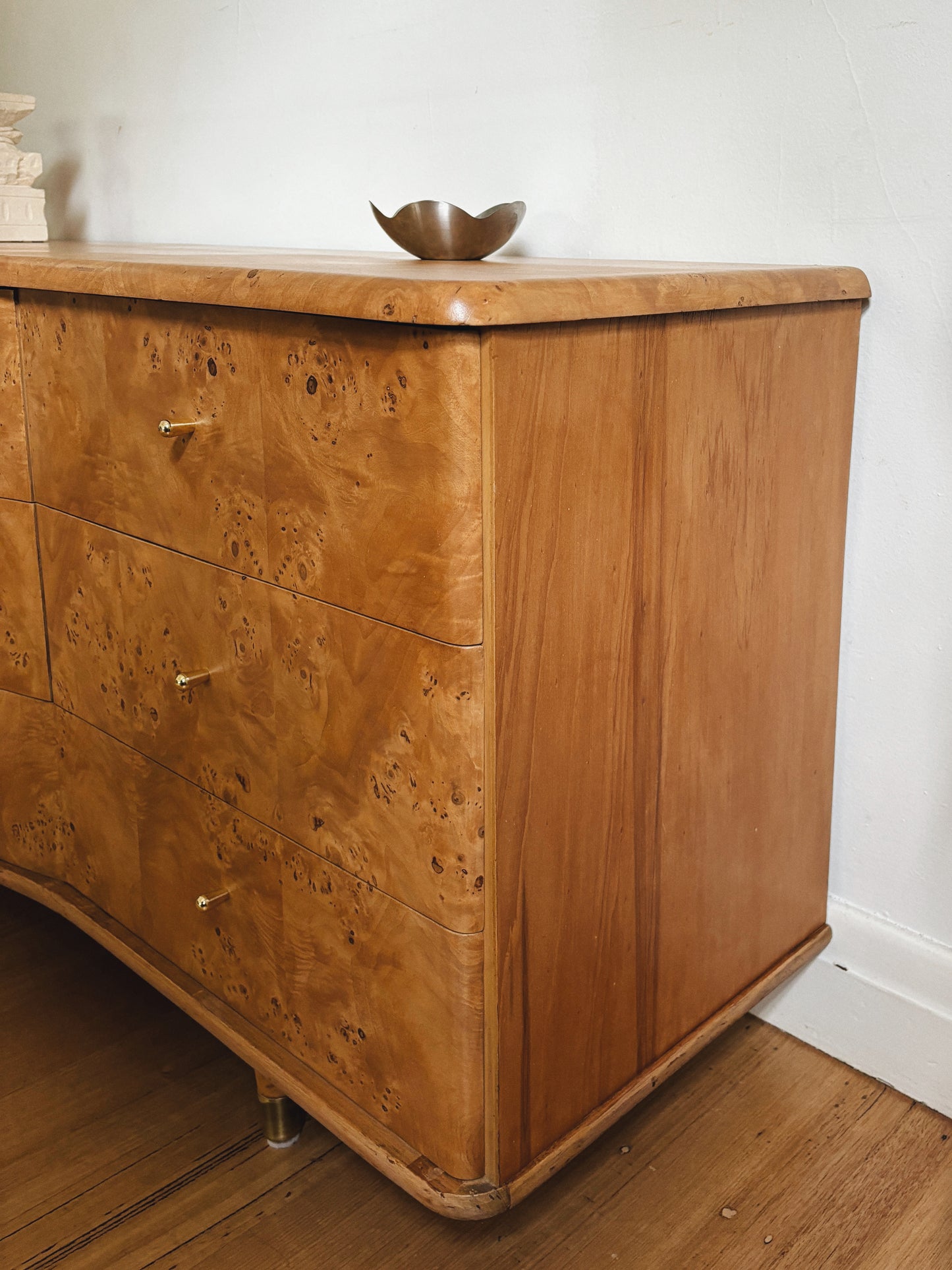 1960s Burl Curved Lowboy