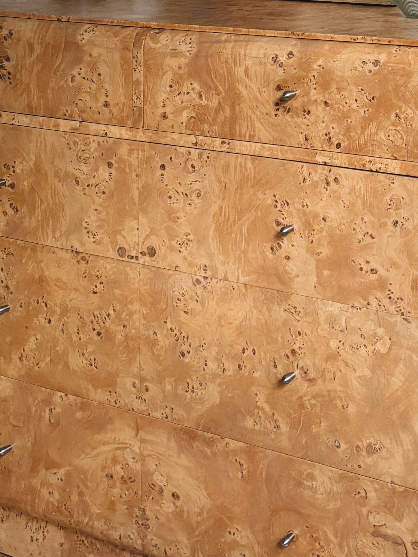 1960s Curve Front Burl Drawers