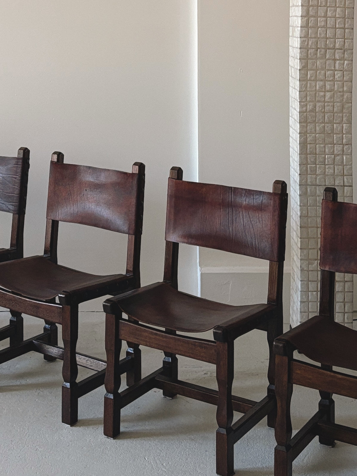 Set of 4 1970s Spanish Style Leather Chairs