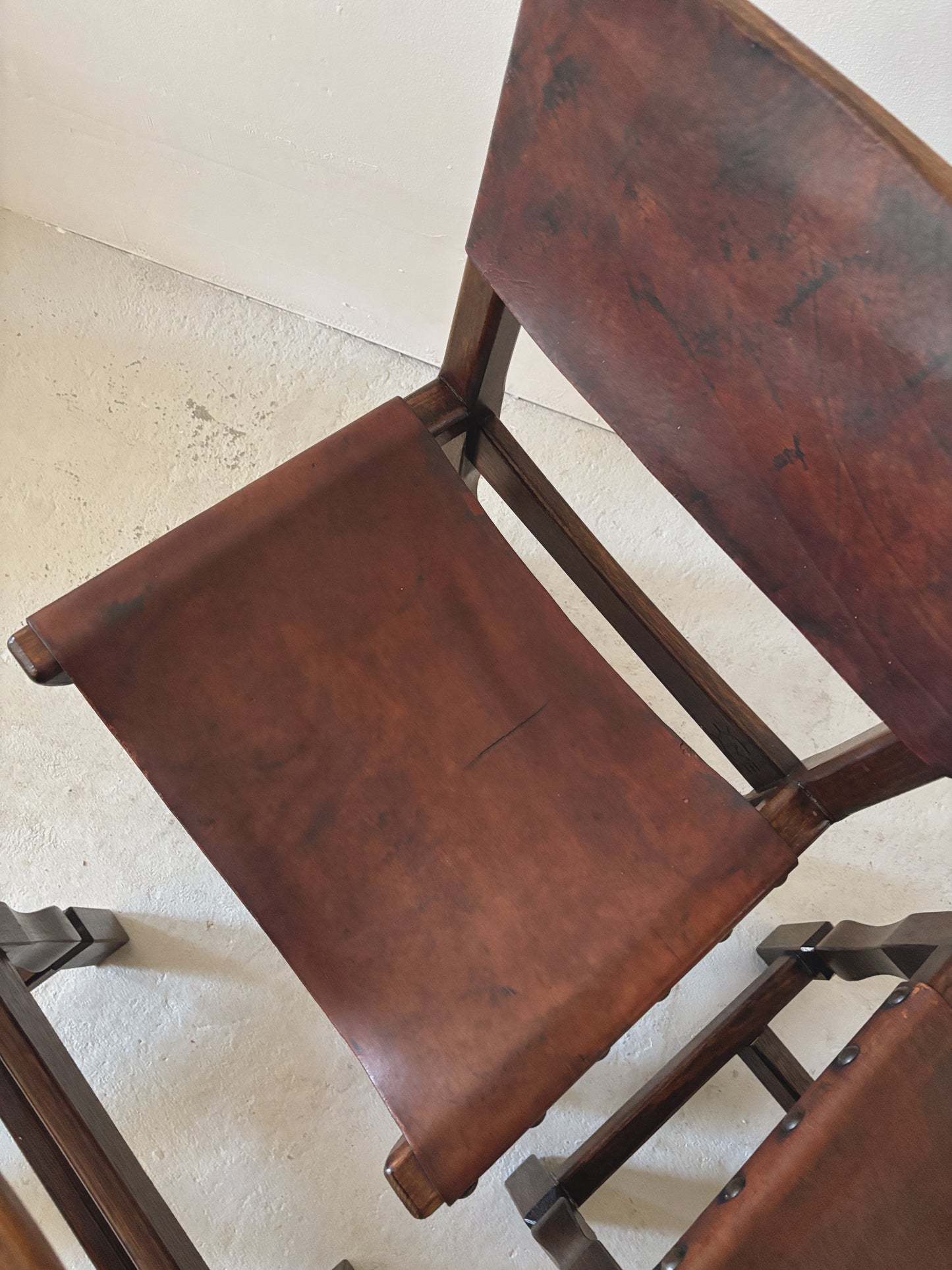 Set of 4 1970s Spanish Style Leather Chairs
