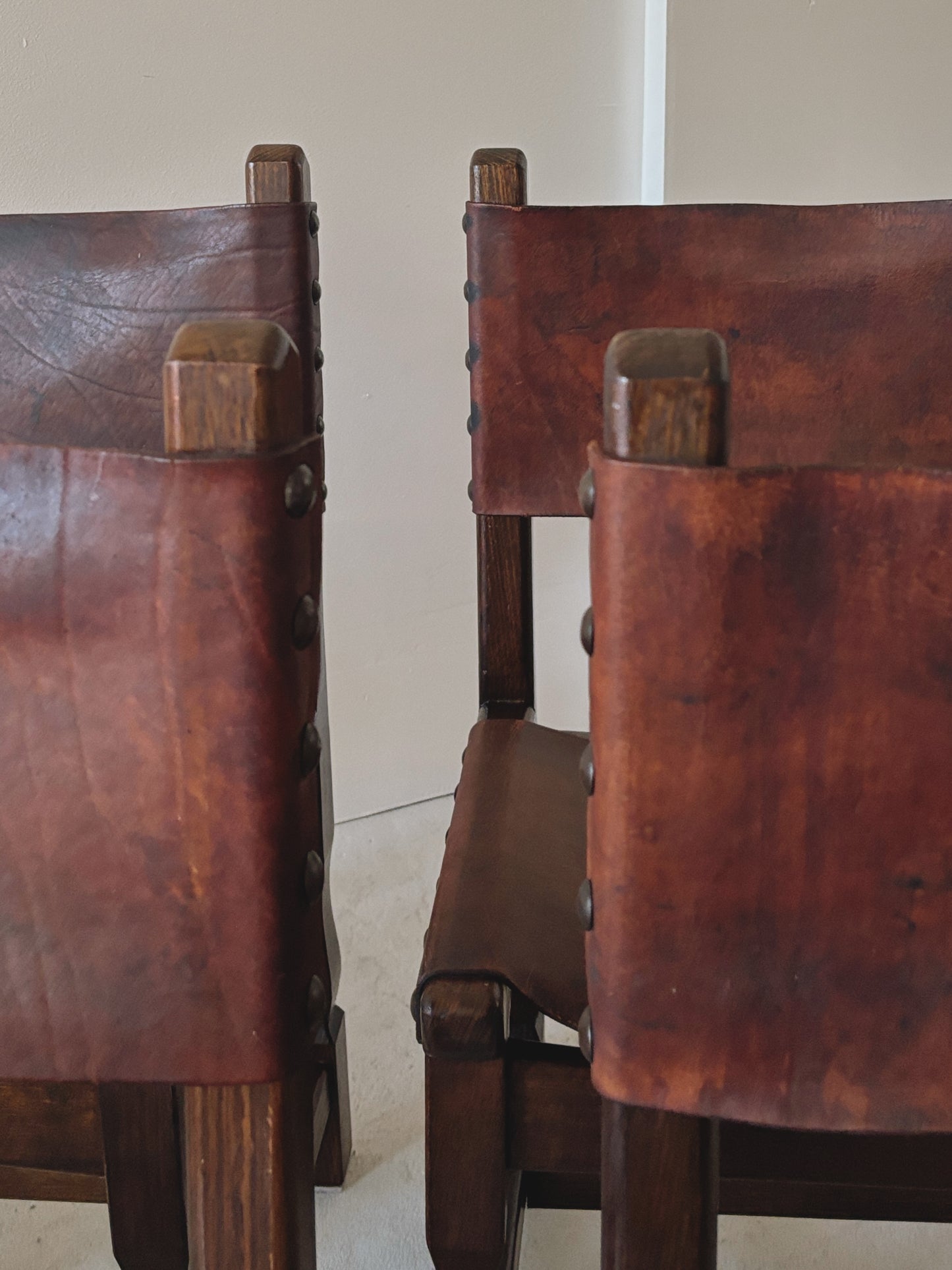 Set of 4 1970s Spanish Style Leather Chairs