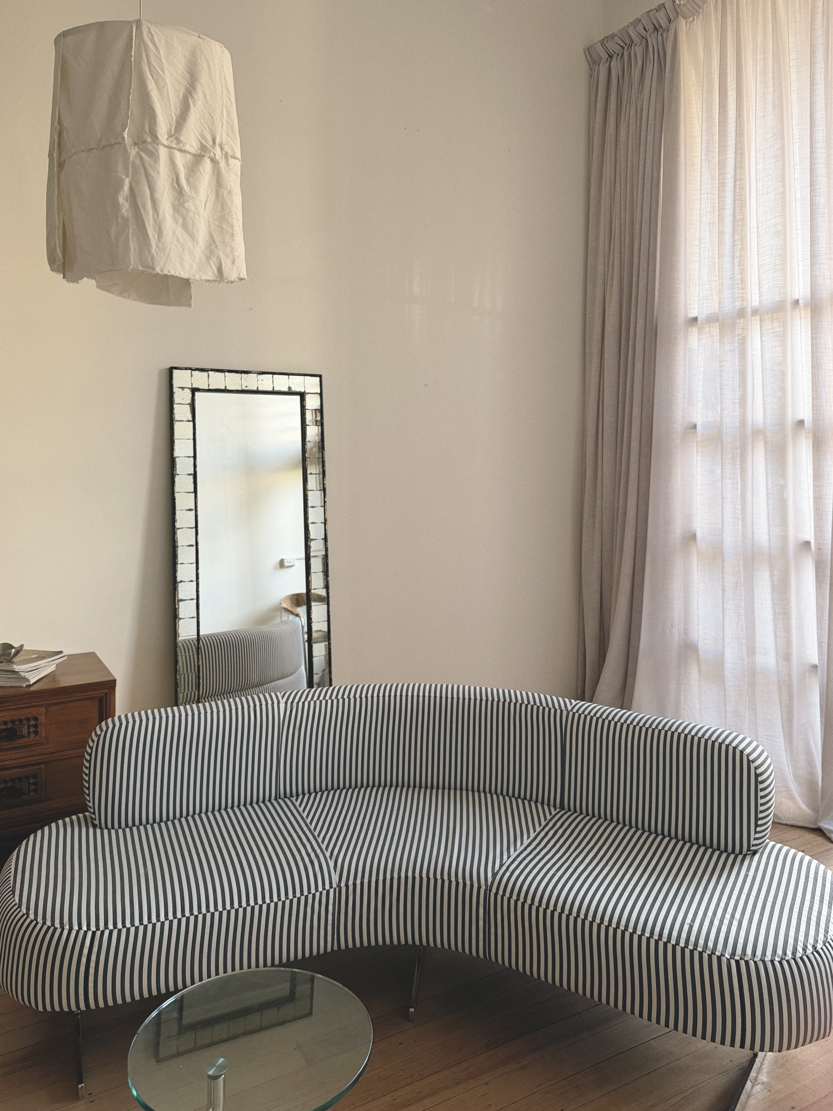 Chrome + Stripe Curve Sofa