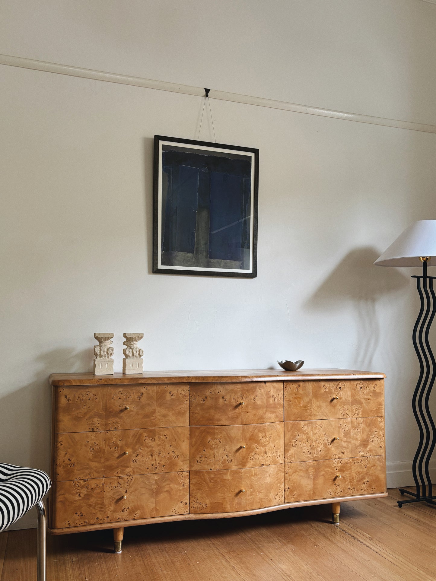 1960s Burl Curved Lowboy