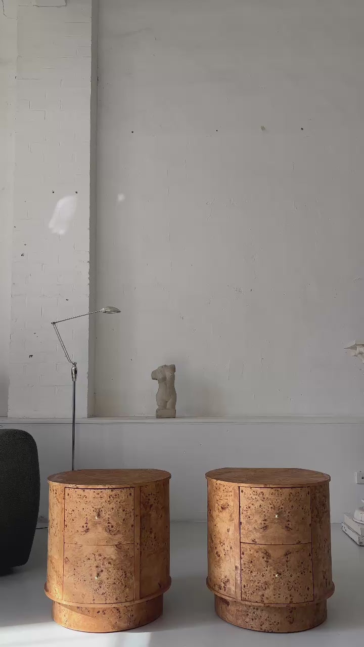 Round Vintage Burl Bedside Tables